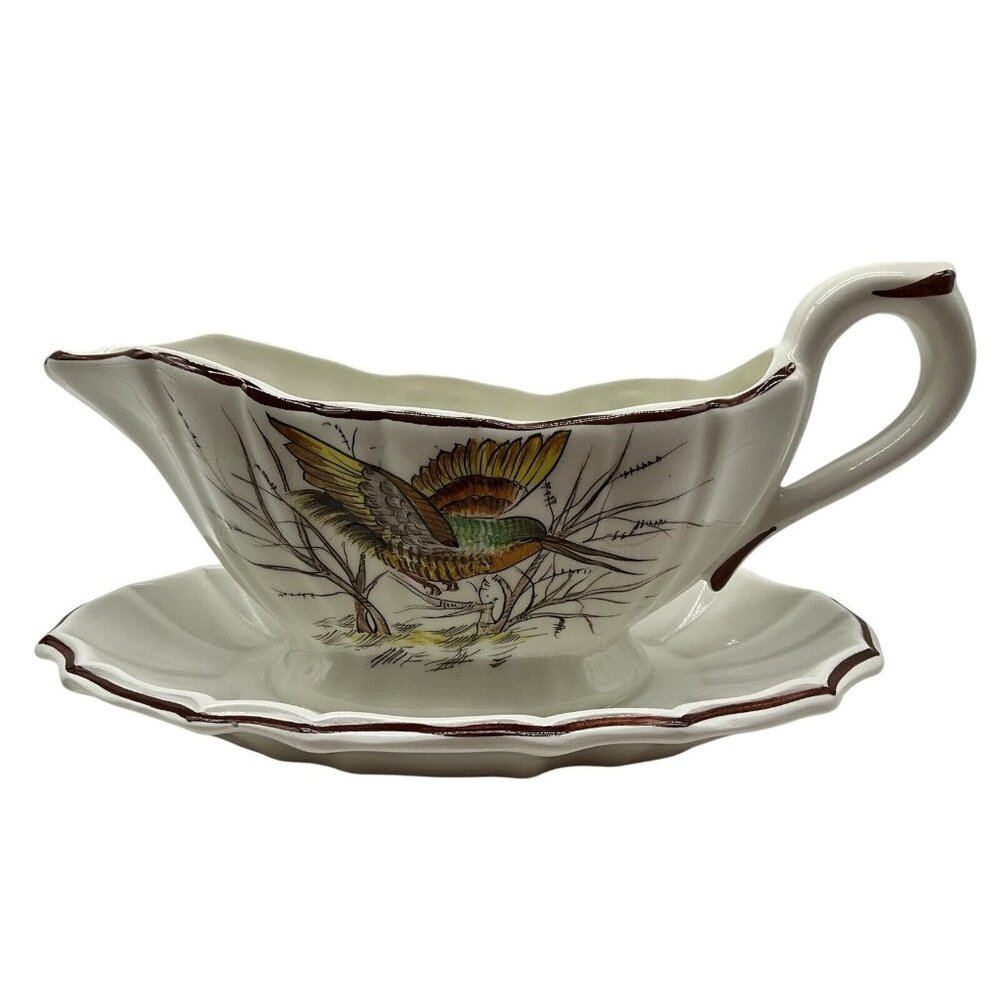 Este Ceramiche VTG Italy Wildlife Hand Painted Birds/Beasts Gravy Server MCM
